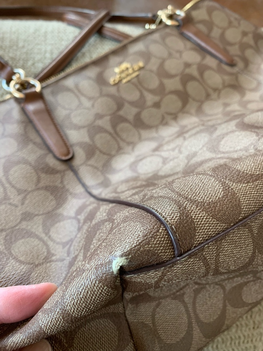 Coach Brown Signature Canvas Tote with Leather Trim - Picture 8 of 10